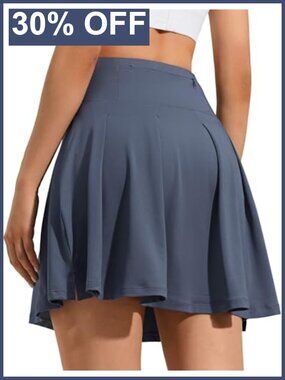 High Waisted Pleated Tennis Skirt with Pockets 18" Modest Athletic Skort Golf